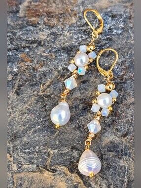 Natural White Freshwater Pearls In Handwoven Delicate Victorian Artisan Earrings
